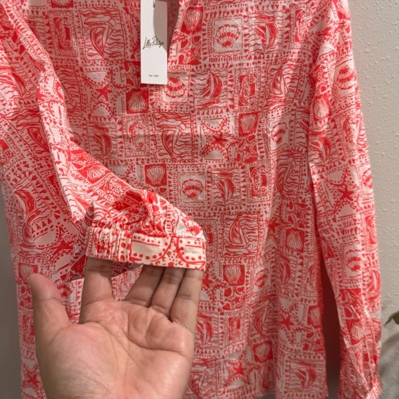 Lilly Pulitzer NWT Medium Mizner Red Seaside Harbour Jae Tunic Blouse Preppy - Picture 6 of 6